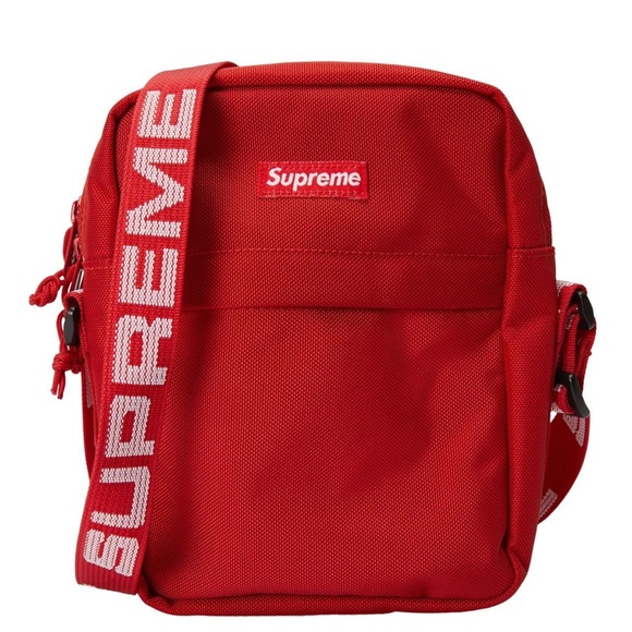 NWT Unisex Supreme Logo Strap Canvas Shoulder Bag In Vivid Red 7” X 8.5” X 1.6” - Picture 1 of 14